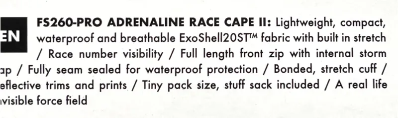 FS260-Pro Adrenaline Race Cape II / Waterproof Cycling Jacket - ExoShell20ST Black / L-5