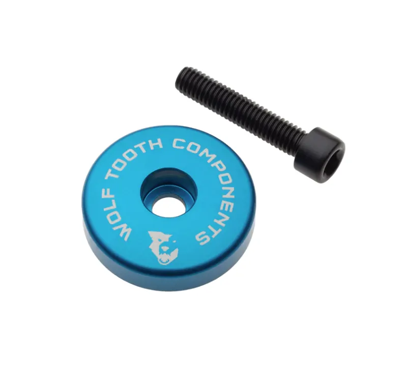 Wolf Tooth Ultralight Stem Cap with 10mm Integrated Spacer in Blue