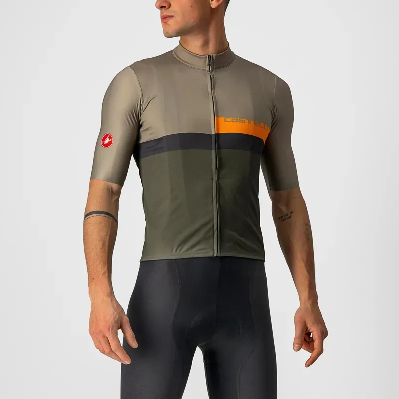 Castelli A Blocco Jersey in Bark Green/Pop Orange/Grey