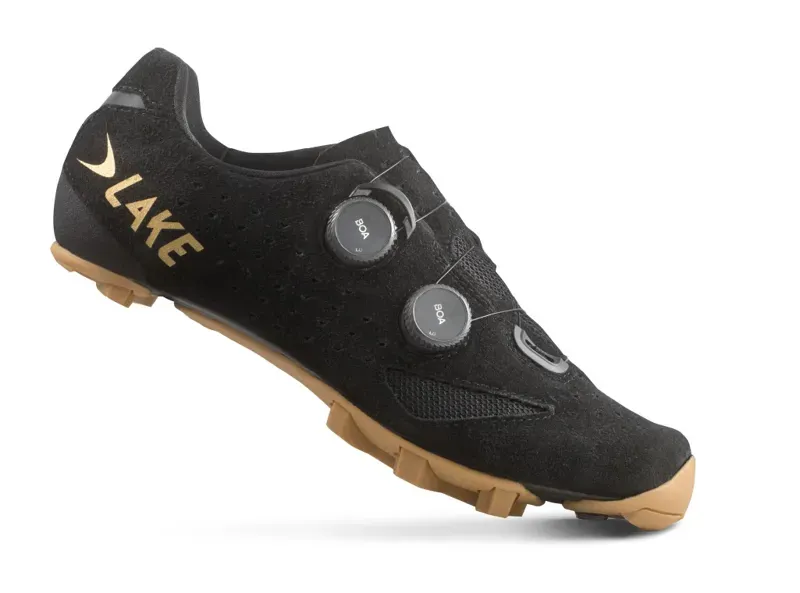 Lake MX238-X Gravel Wide Cycling Shoes in Black Suede/Gold