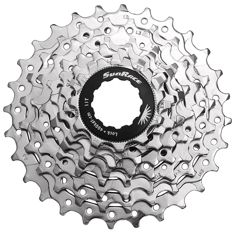 Sunrace and Sturmey Archer 11-28t 8 Speed Road Nickel Cassette in Silver
