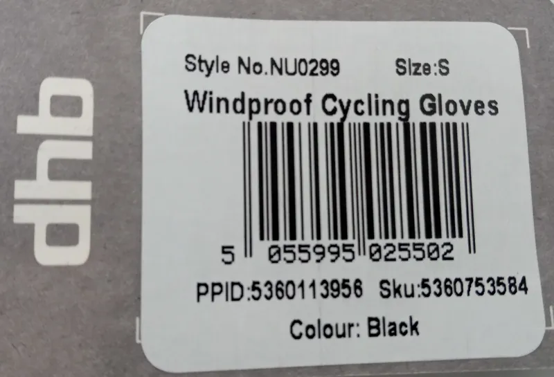 DHB Windproof Cycling Gloves Size Small Black-3