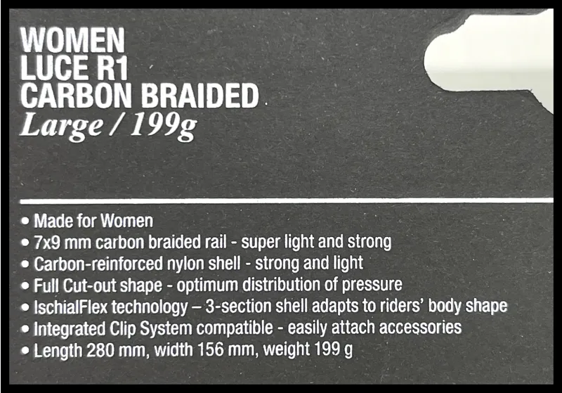 Fizik Luce R1 Black Large 156mm Womens Saddle carbon braided 7x9mm-4