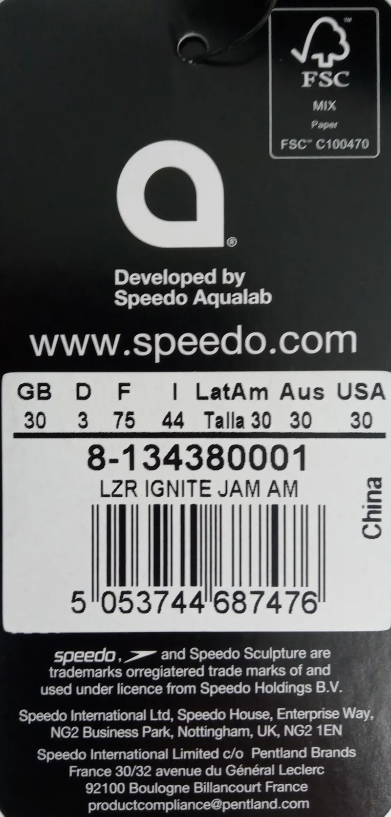 Speedo Fastskin LZR Ignite Jammer Size 30 Black-2