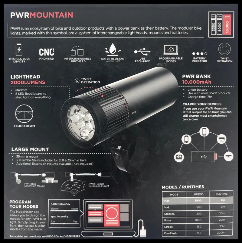 Knog PWR Mountain 2000L Front Light power pack 10000 mAh Black-4