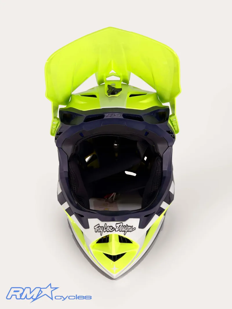 Troy Lee Designs D4 Polyacrylite Helmet Fifty-50 Navy Glo Yellow Large-1