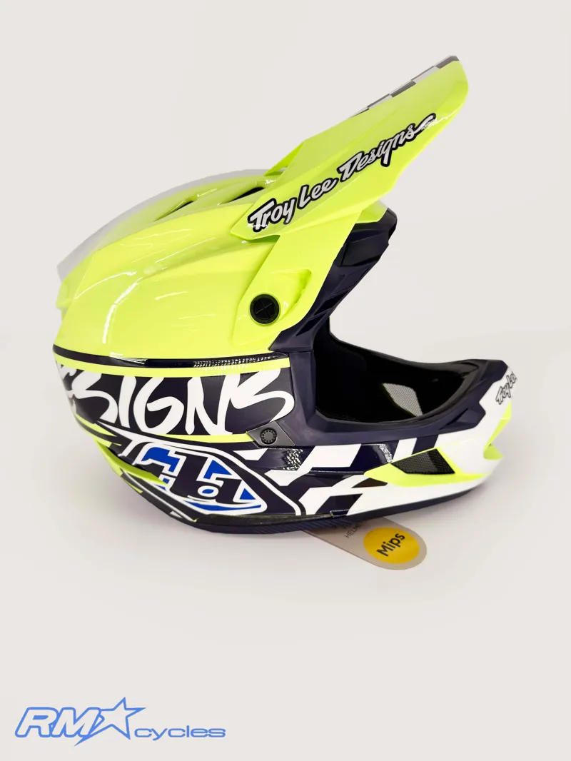 Troy Lee Designs D4 Polyacrylite Helmet Fifty-50 Navy Glo Yellow Large-2