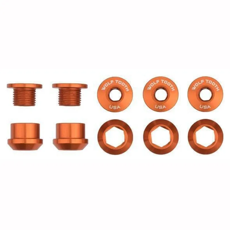 Wolf Tooth Chainring Bolts And Nuts For 1x - Set Of 5 In Orange m8 x.75 x 5